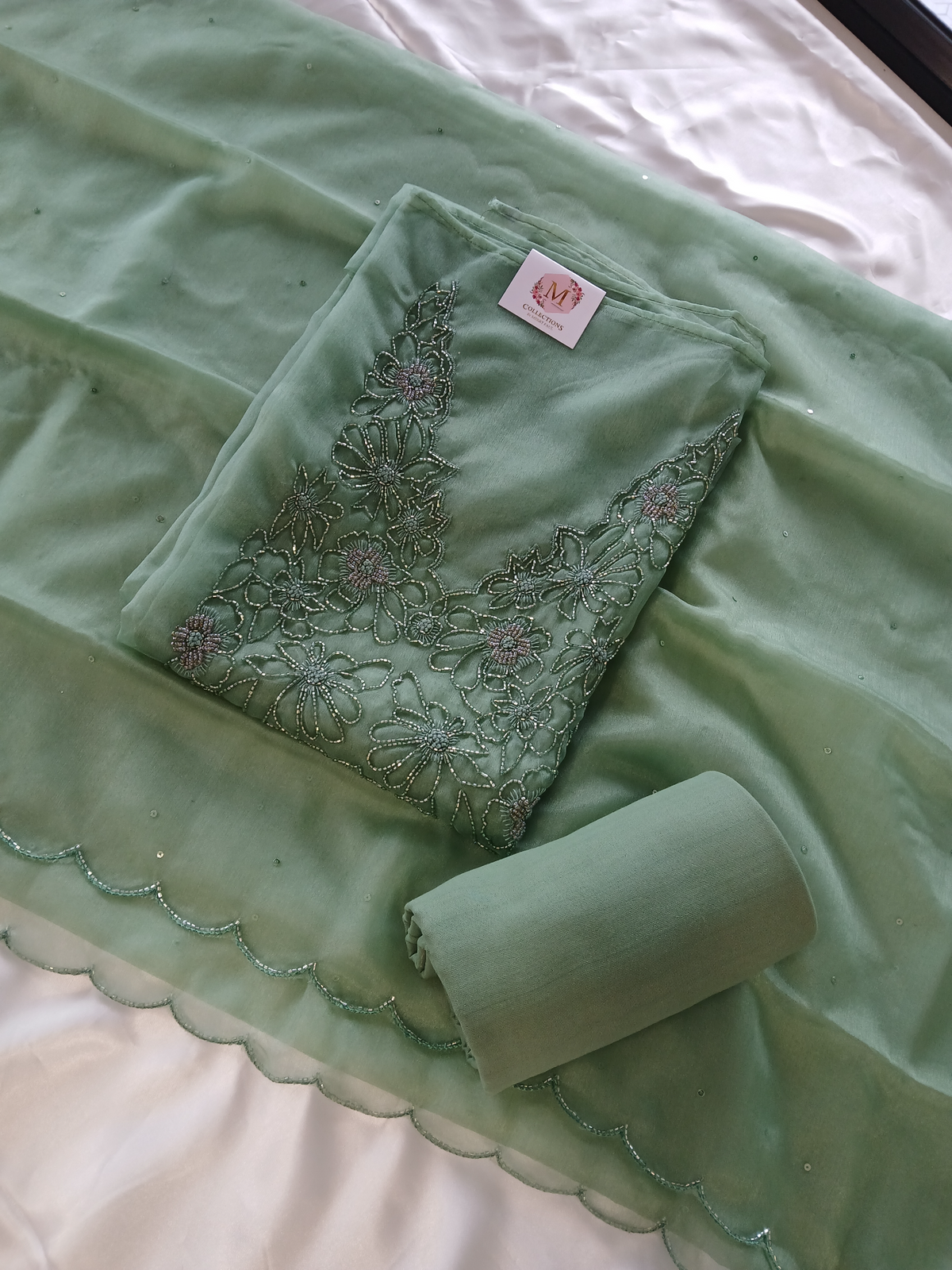 Soft organza unstitched salwar set / US1275