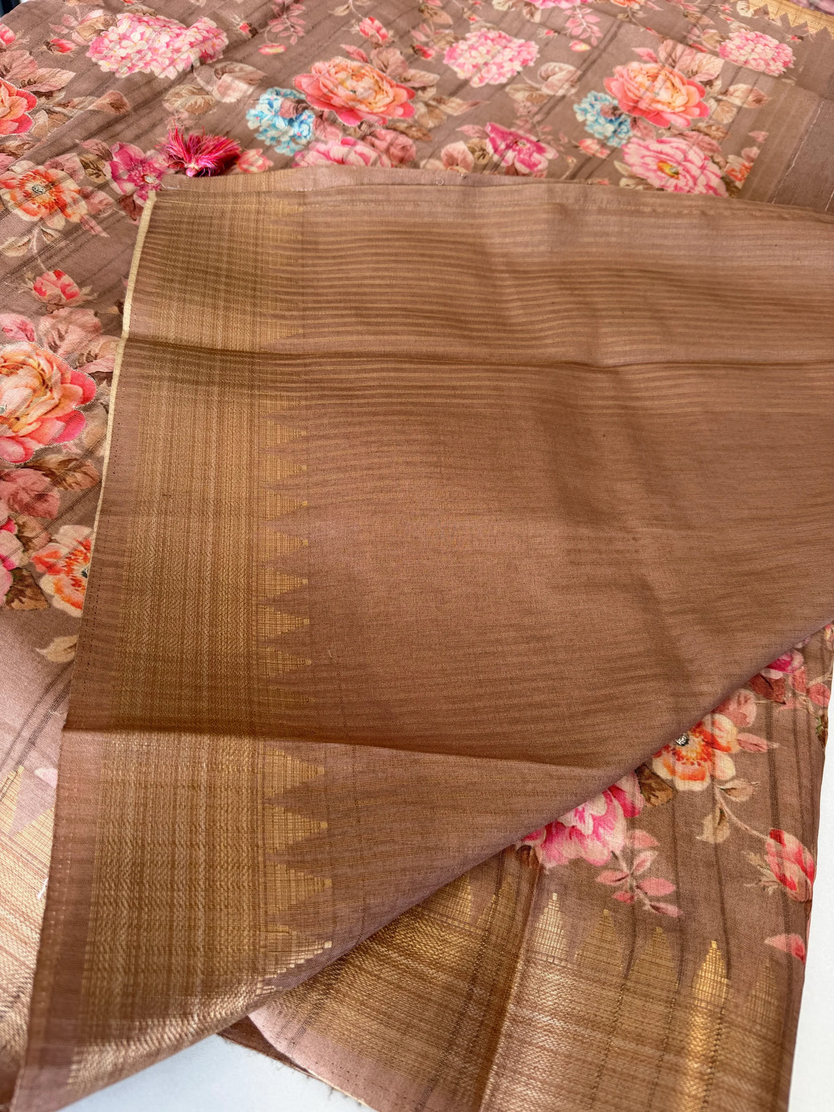 Semi Tussar finished saree/ E714