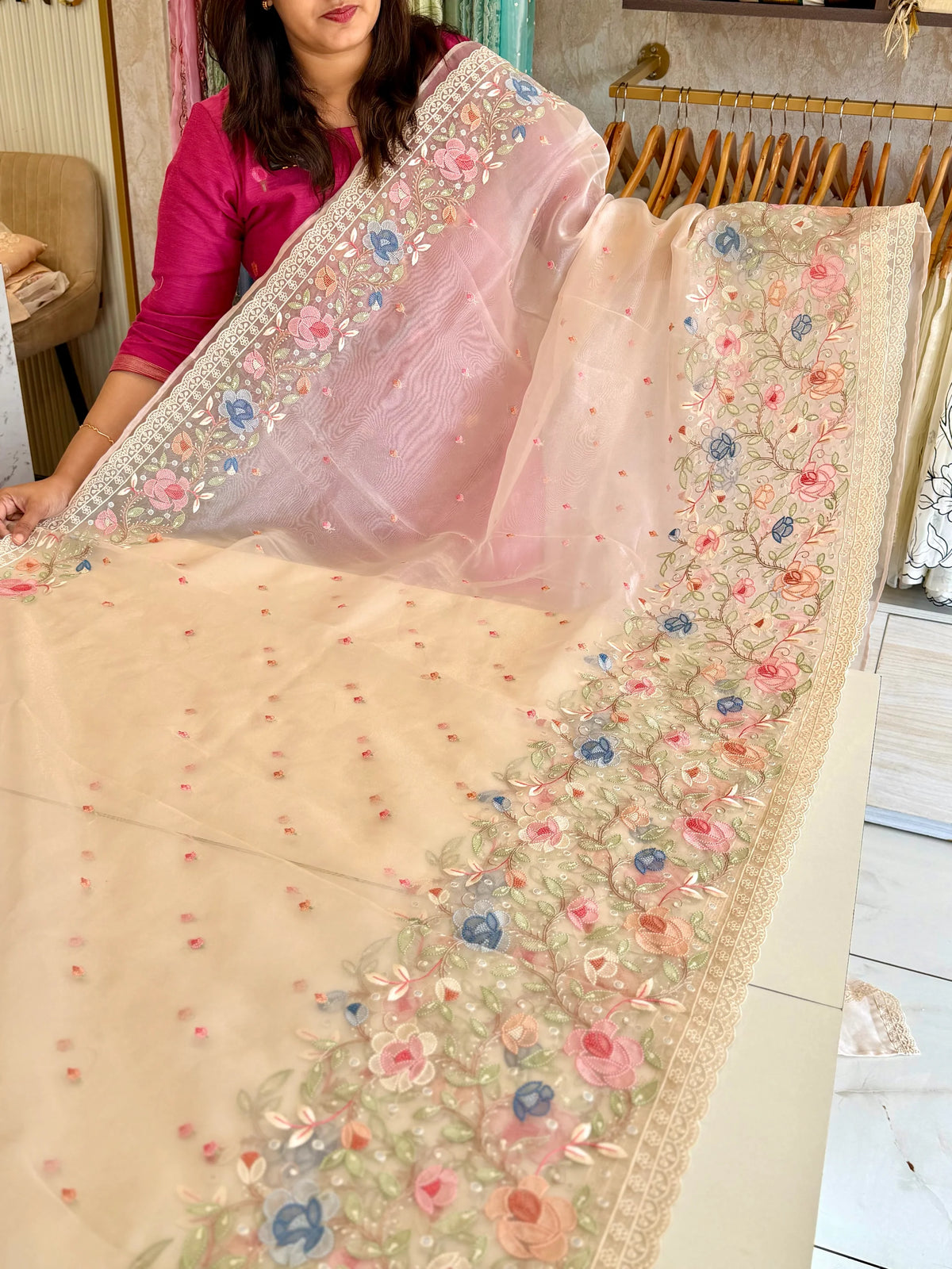 Glass Organza Saree/ 155A