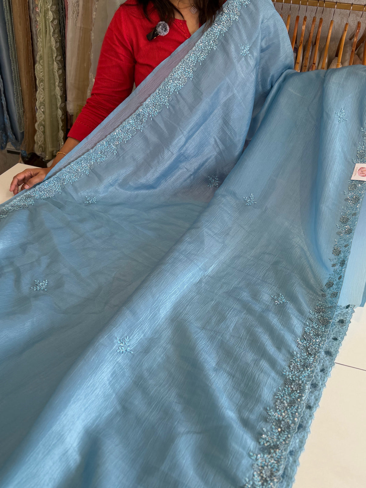 Crushed crape saree / HW661