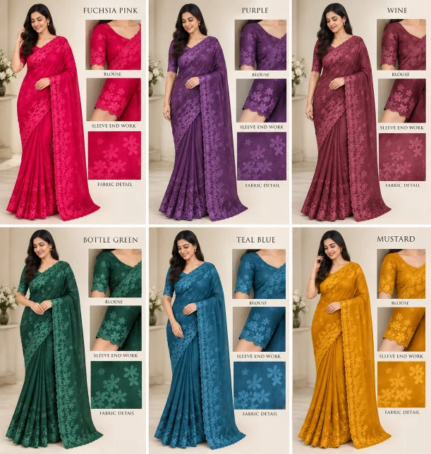 Crushed crape saree /CW767