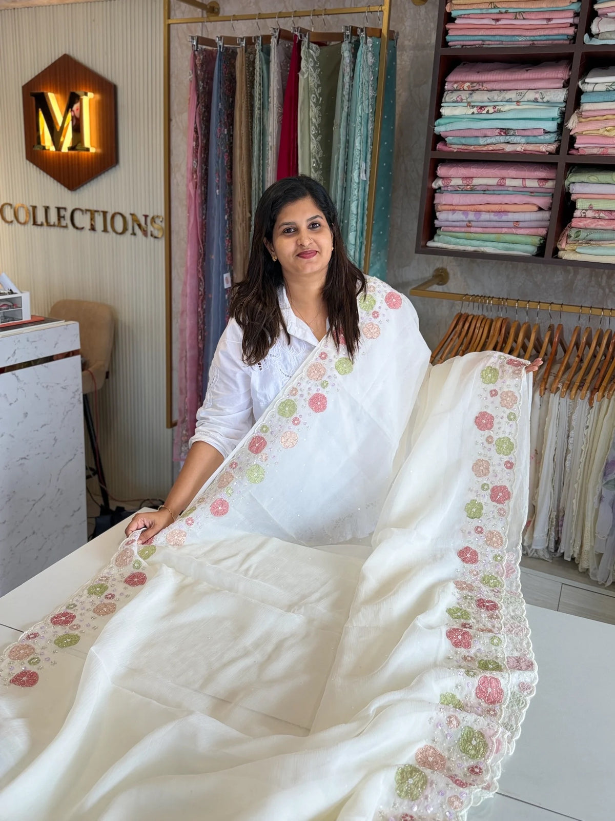 Crushed crape Saree/ HW725