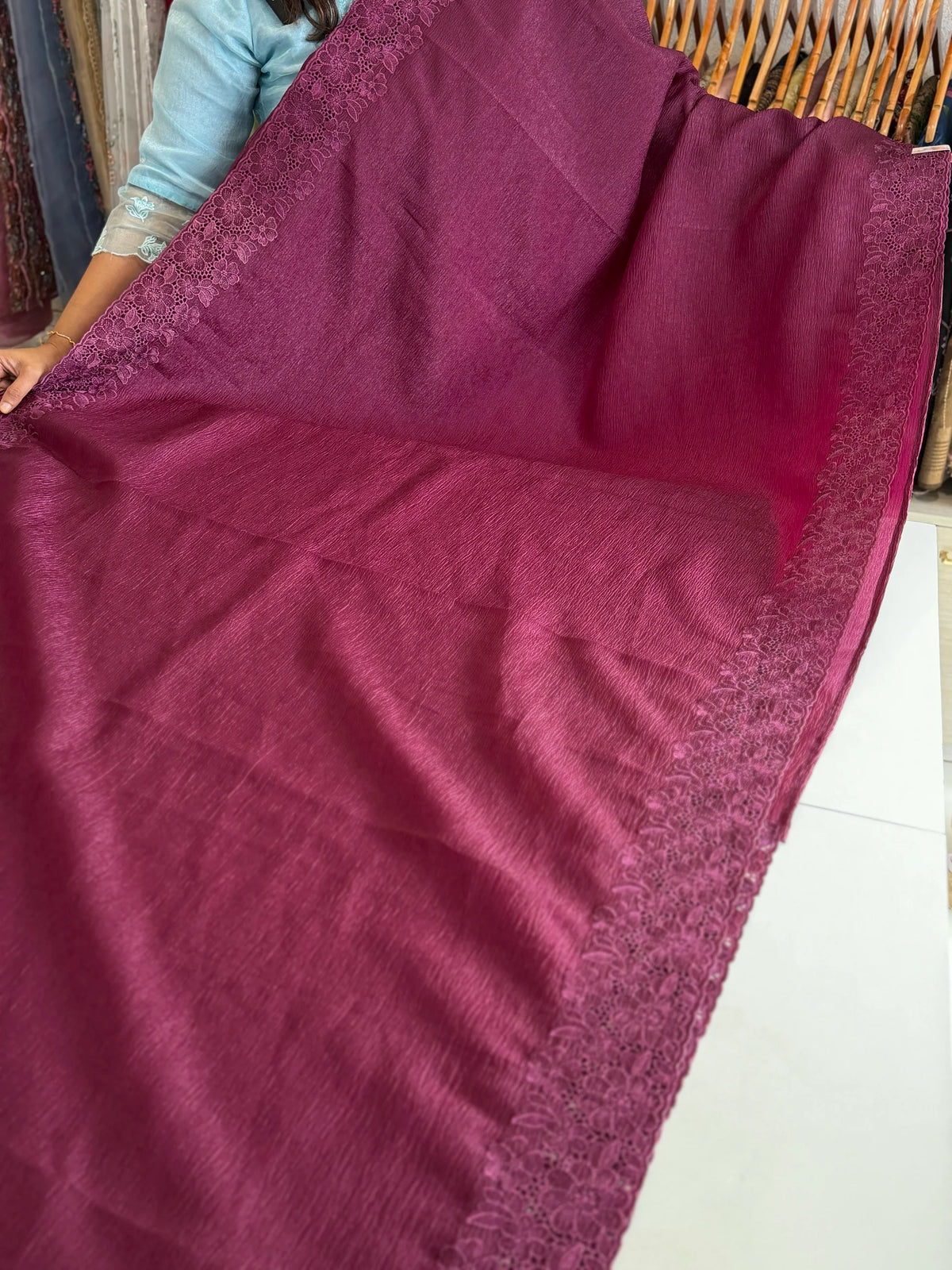 Crushed crape saree/ CW053