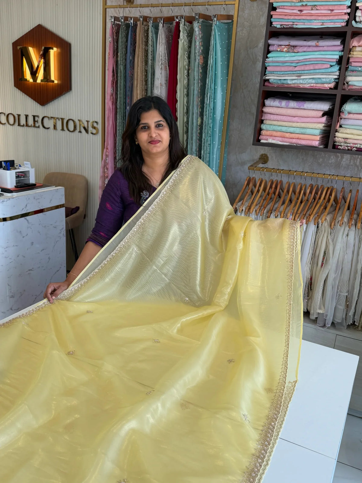 Tissue Organza party wear saree/PE92