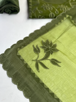 Soft Chanderi unstitched salwar set appliqué/ 1695