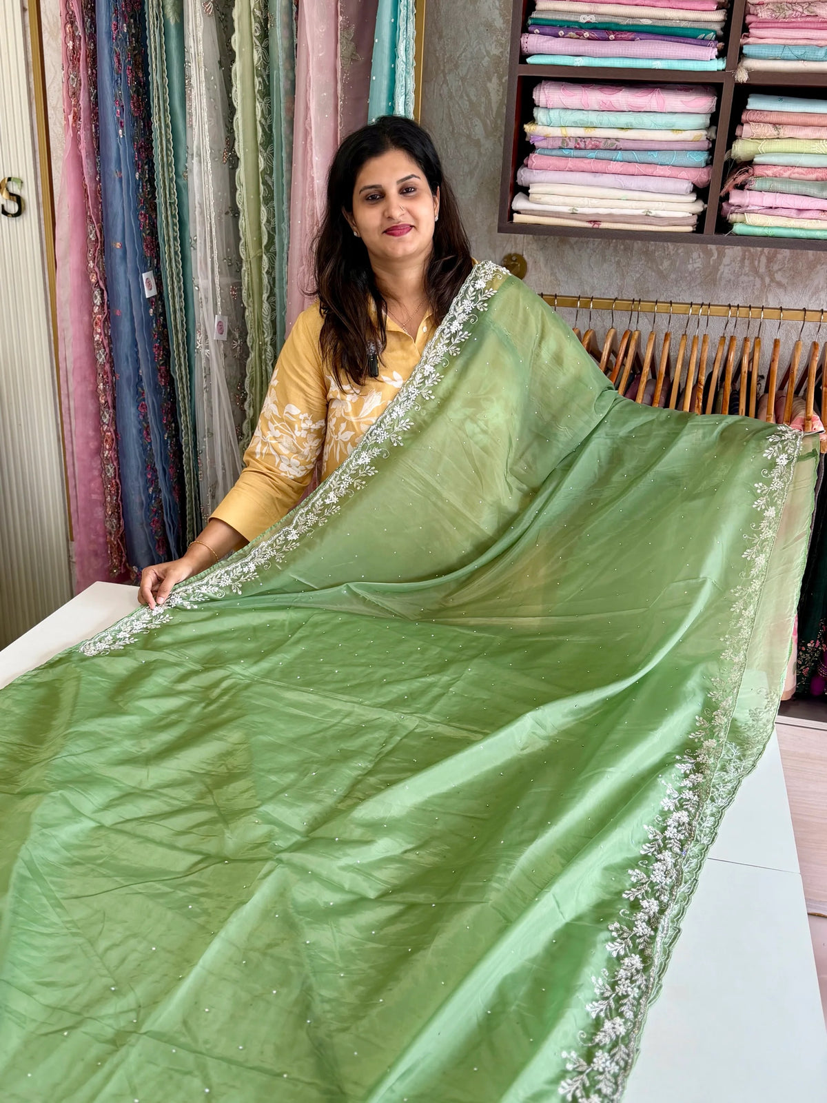 Satin organza saree/ AP59