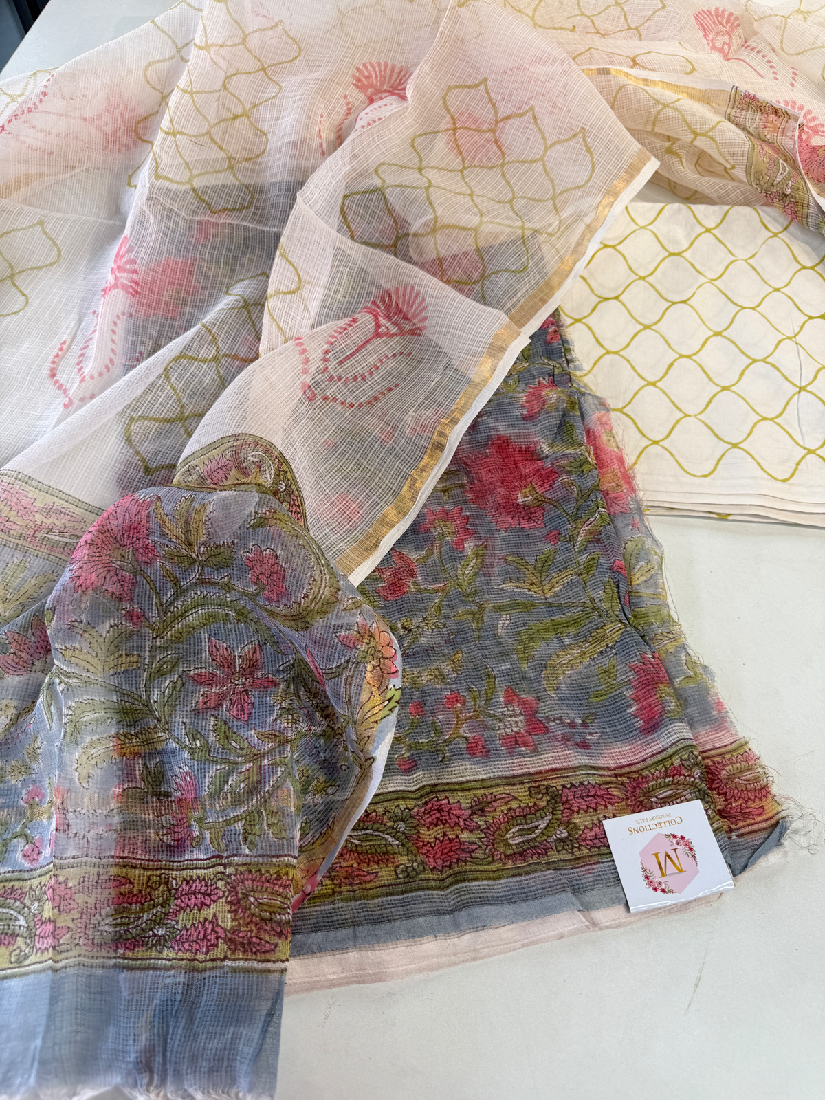 Hand block printed kotta Doria unstitched salwar set/ LK14