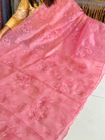 Glass Organza Appliqué work saree /MA278