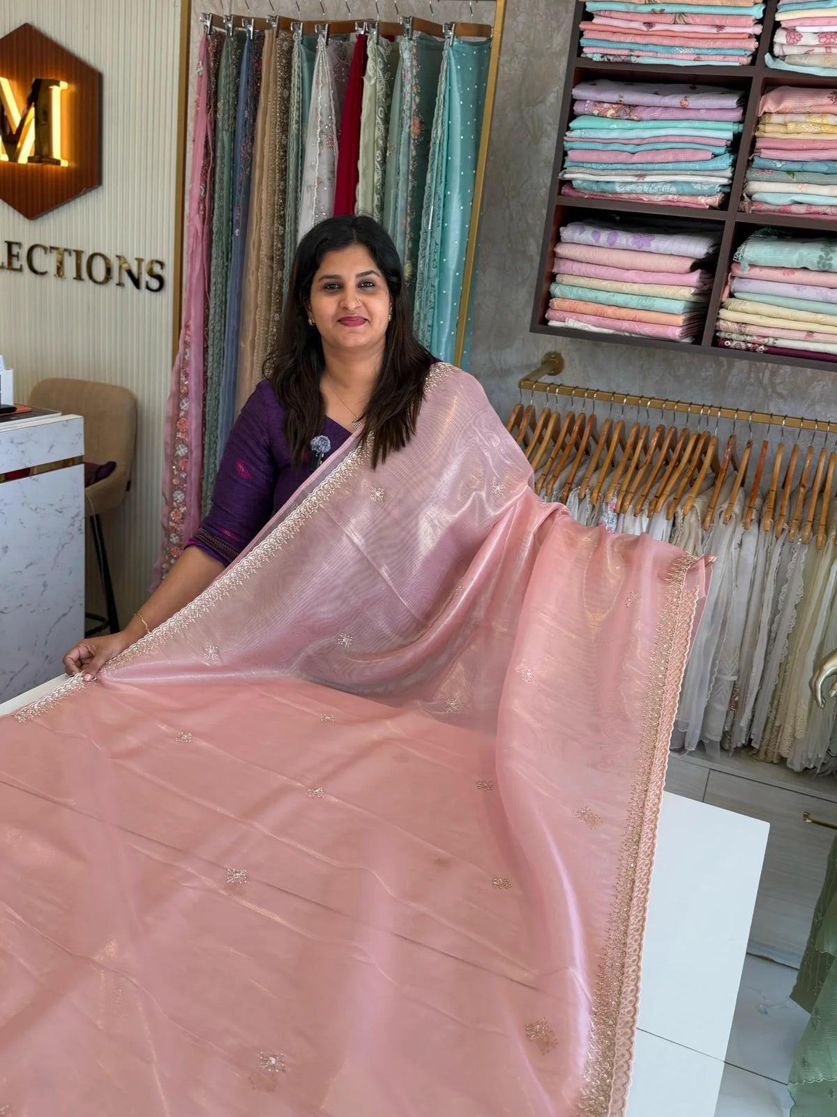 Tissue Organza party wear saree/PE92