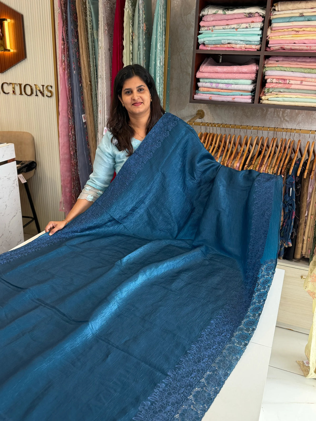 Crushed crape saree/ CW053