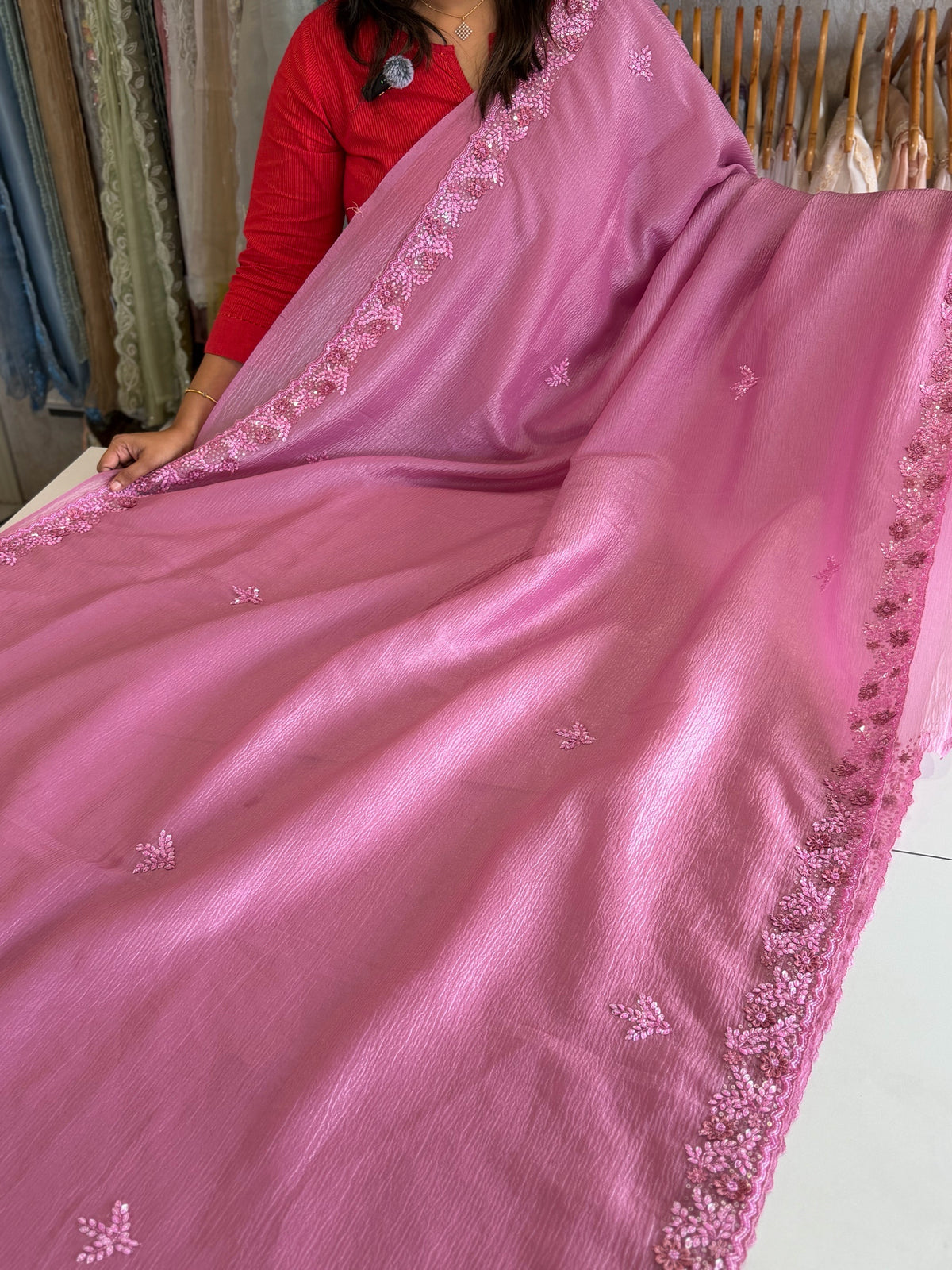Crushed crape saree / HW661