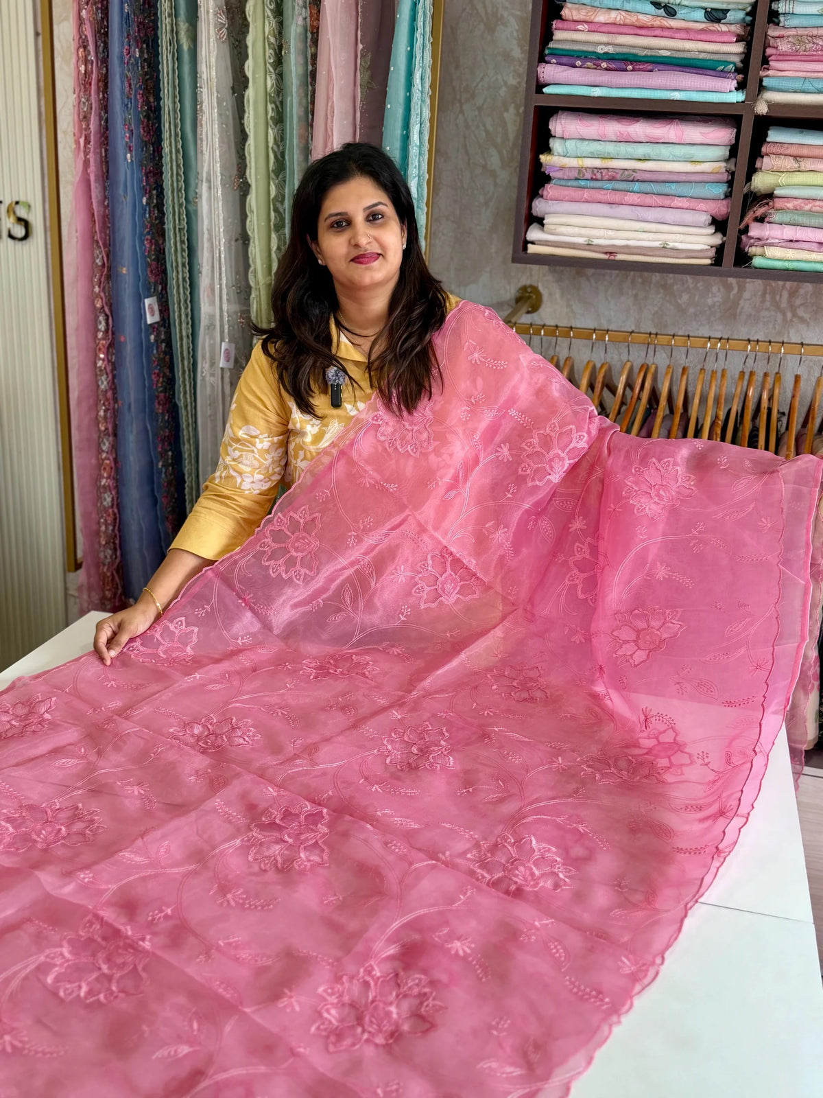 Glass Organza Appliqué work saree /MA278