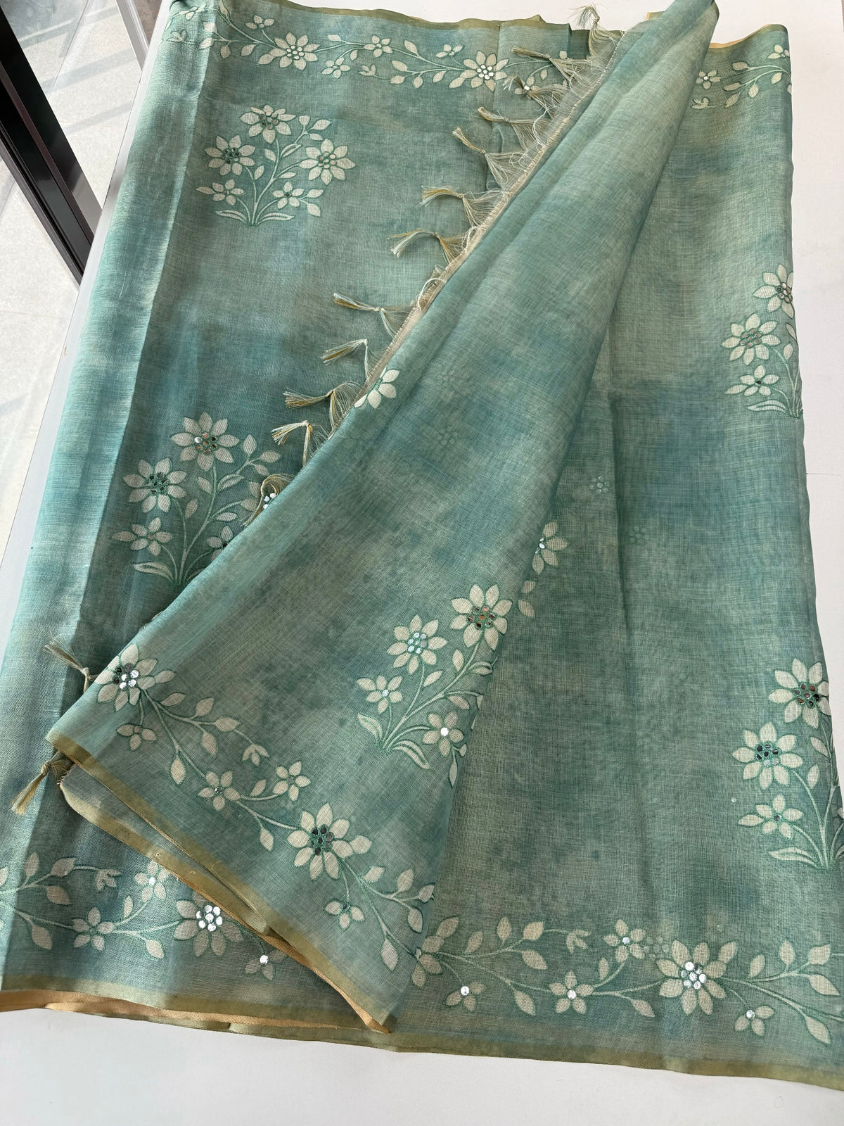 Tissue linen Blened saree / 14545