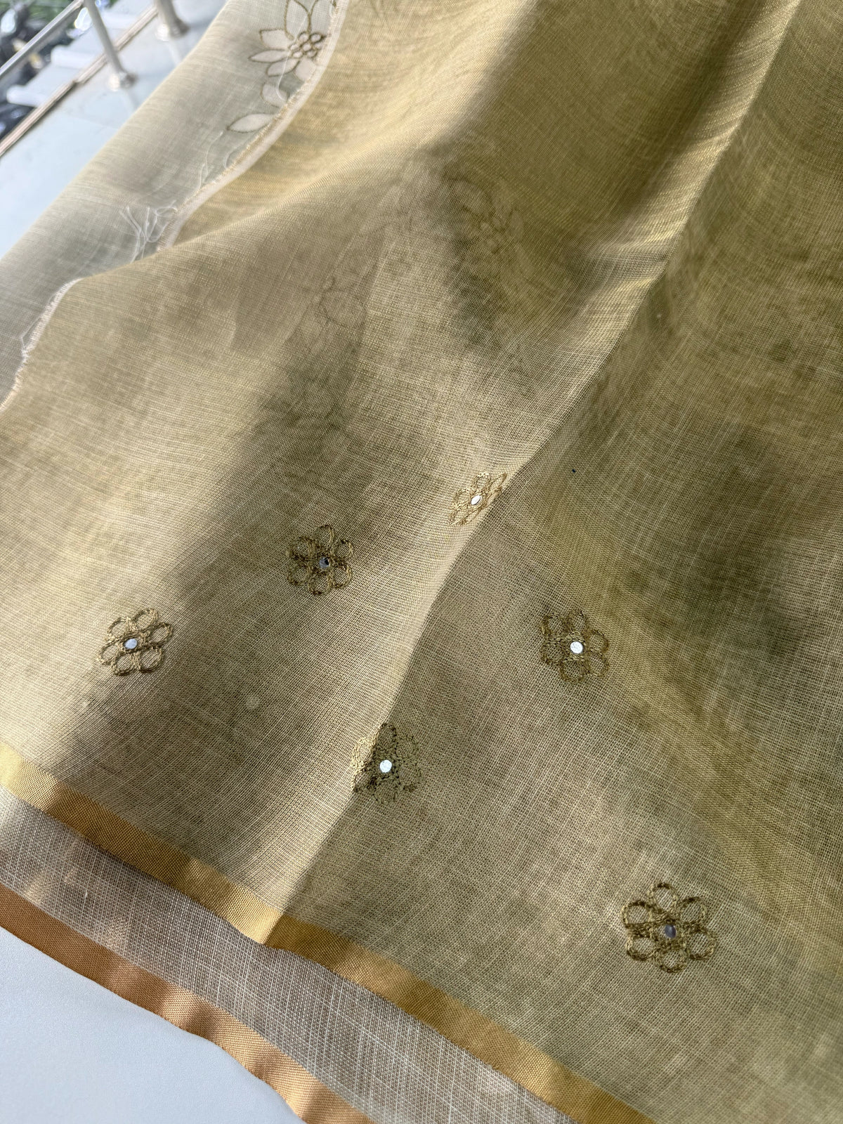 Tissue linen Blened saree / 14545