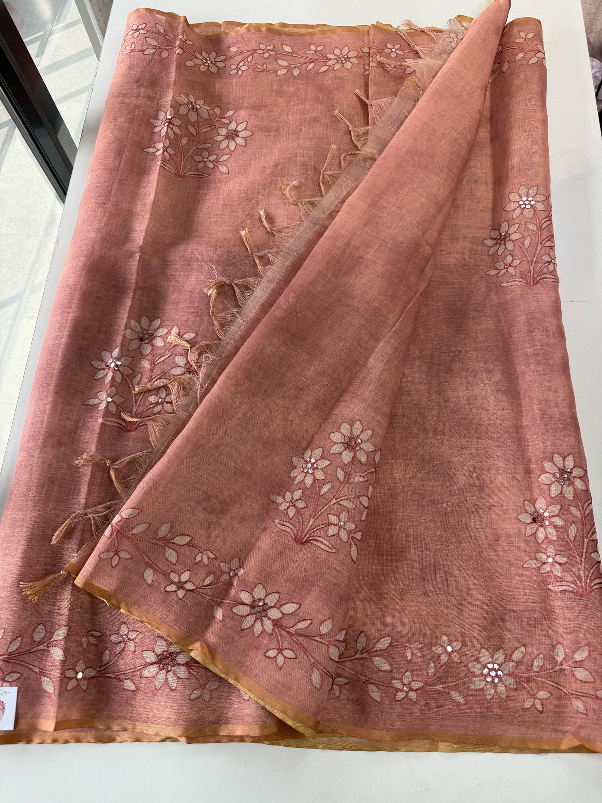 Tissue linen Blened saree / 14545