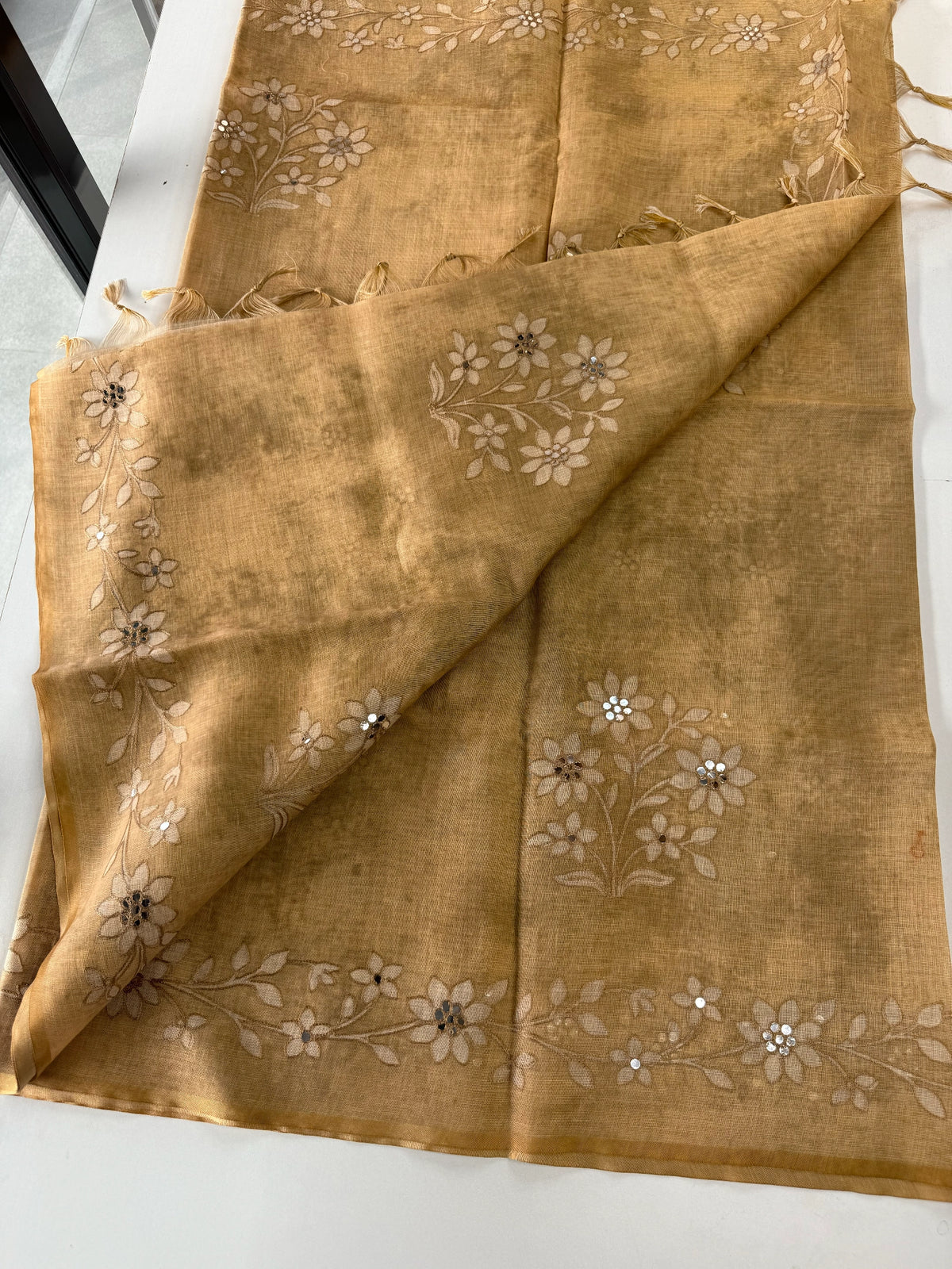Tissue linen Blened saree / 14545