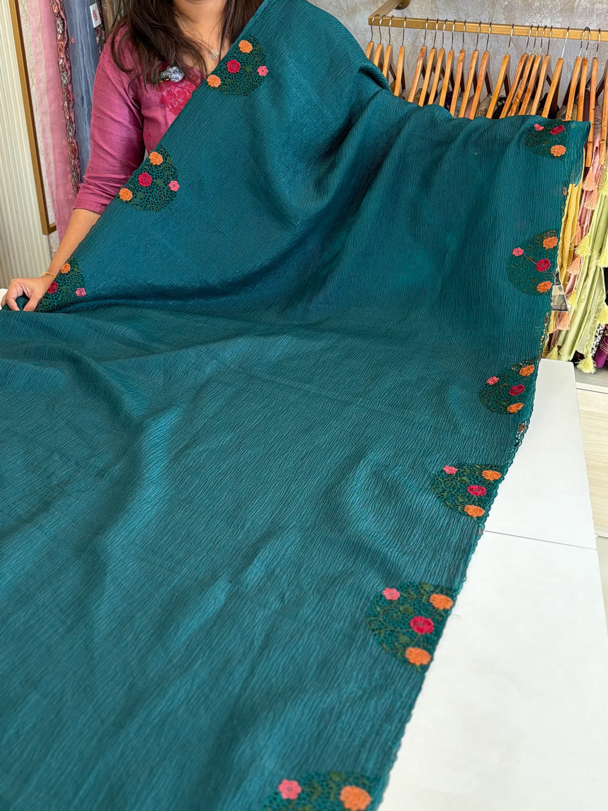 Crushed crape saree/ TU11