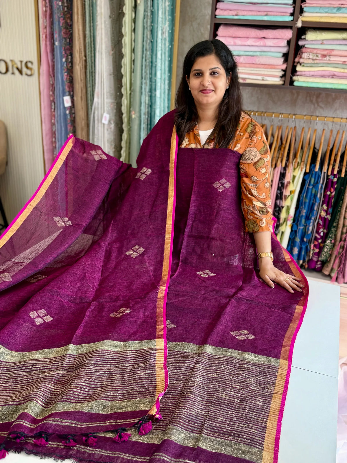 Linen jamdhani unstitched salwar set /NC281
