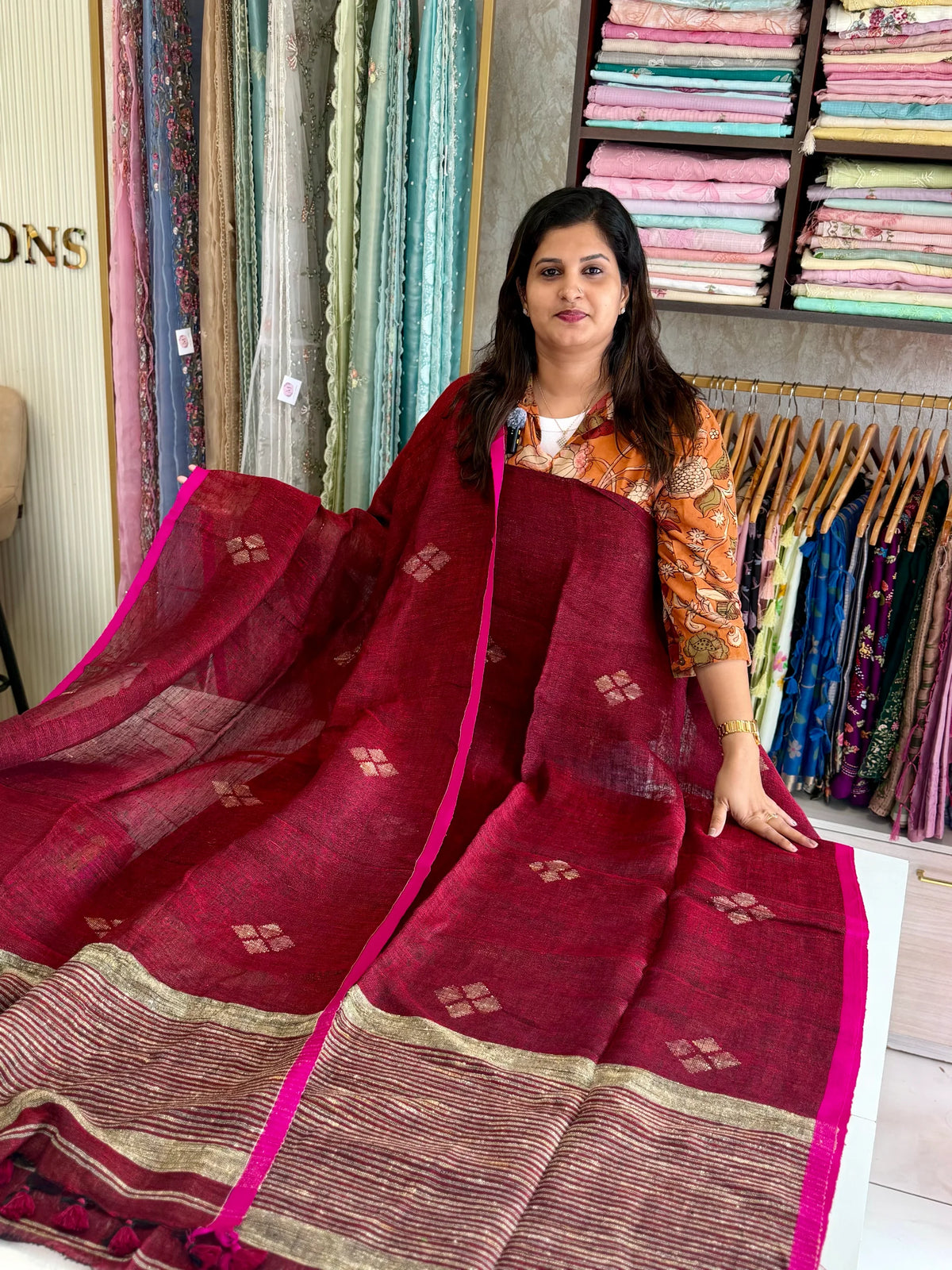 Linen jamdhani unstitched salwar set /NC281