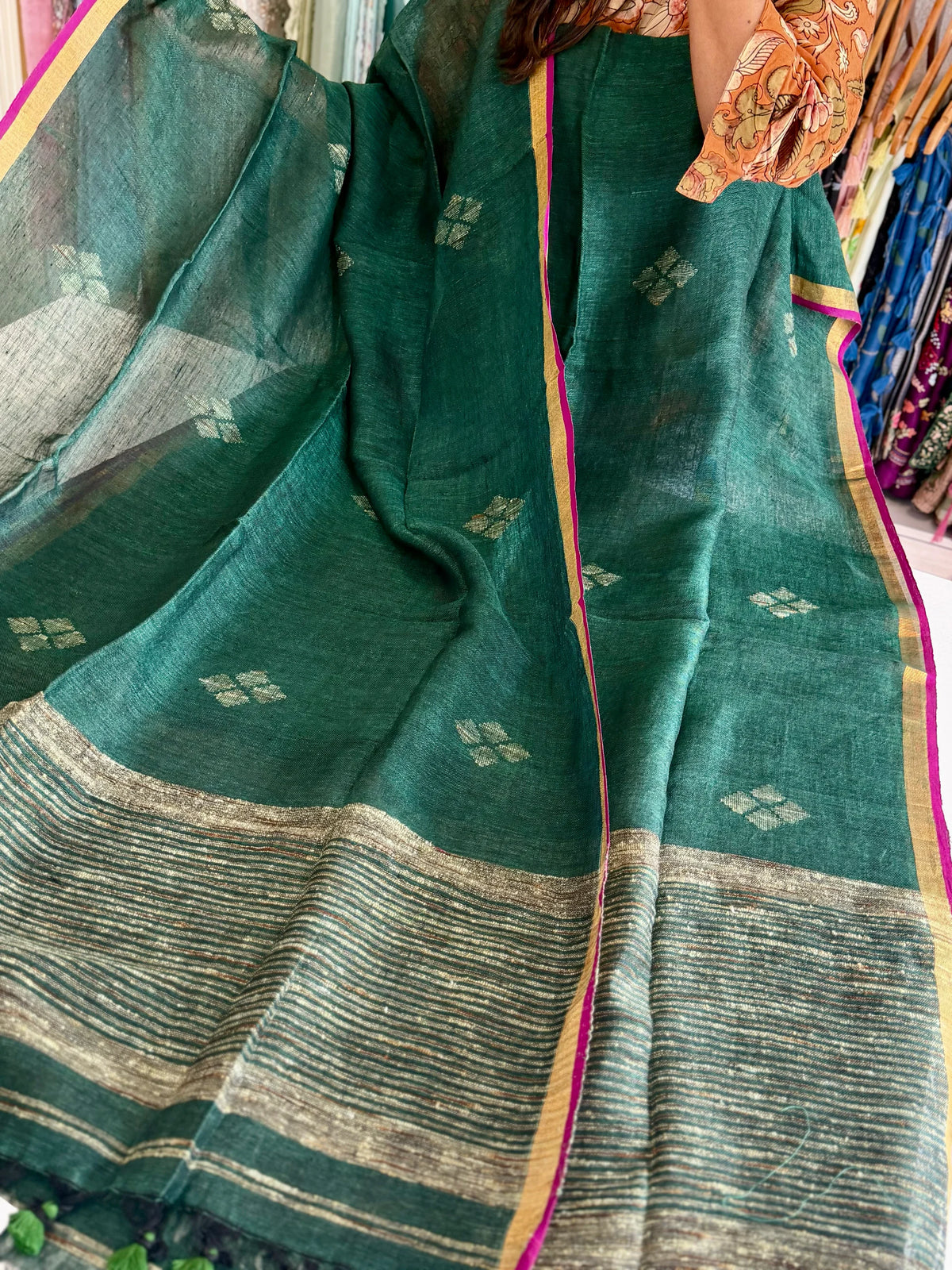 Linen jamdhani unstitched salwar set /NC281