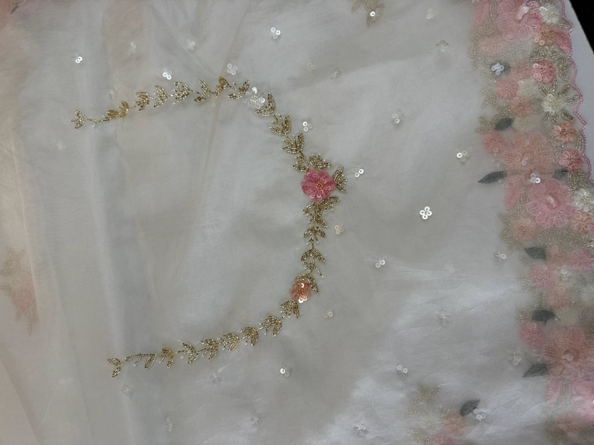 Soft Organza Saree Beige Color / BJ3167