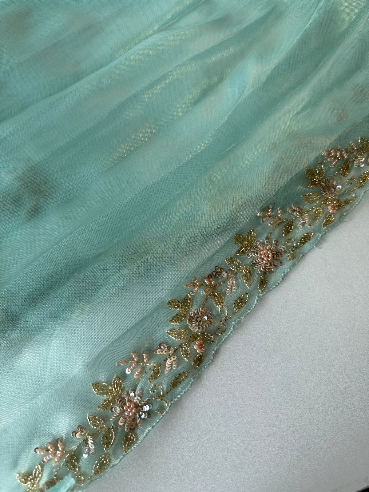 Tissue organza turquoiseblue saree/ MC975