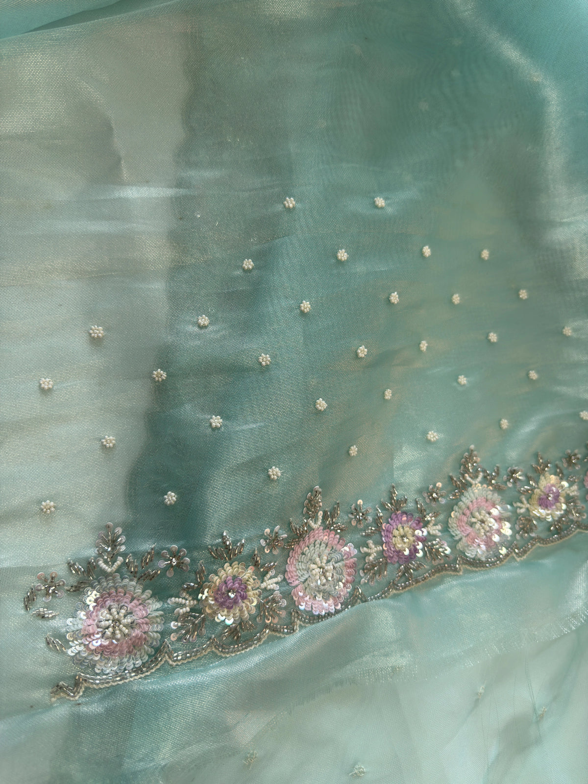 Tissue Organza saree in turquoise blue / SR616