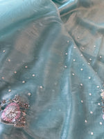 Tissue Organza saree in turquoise blue / SR616
