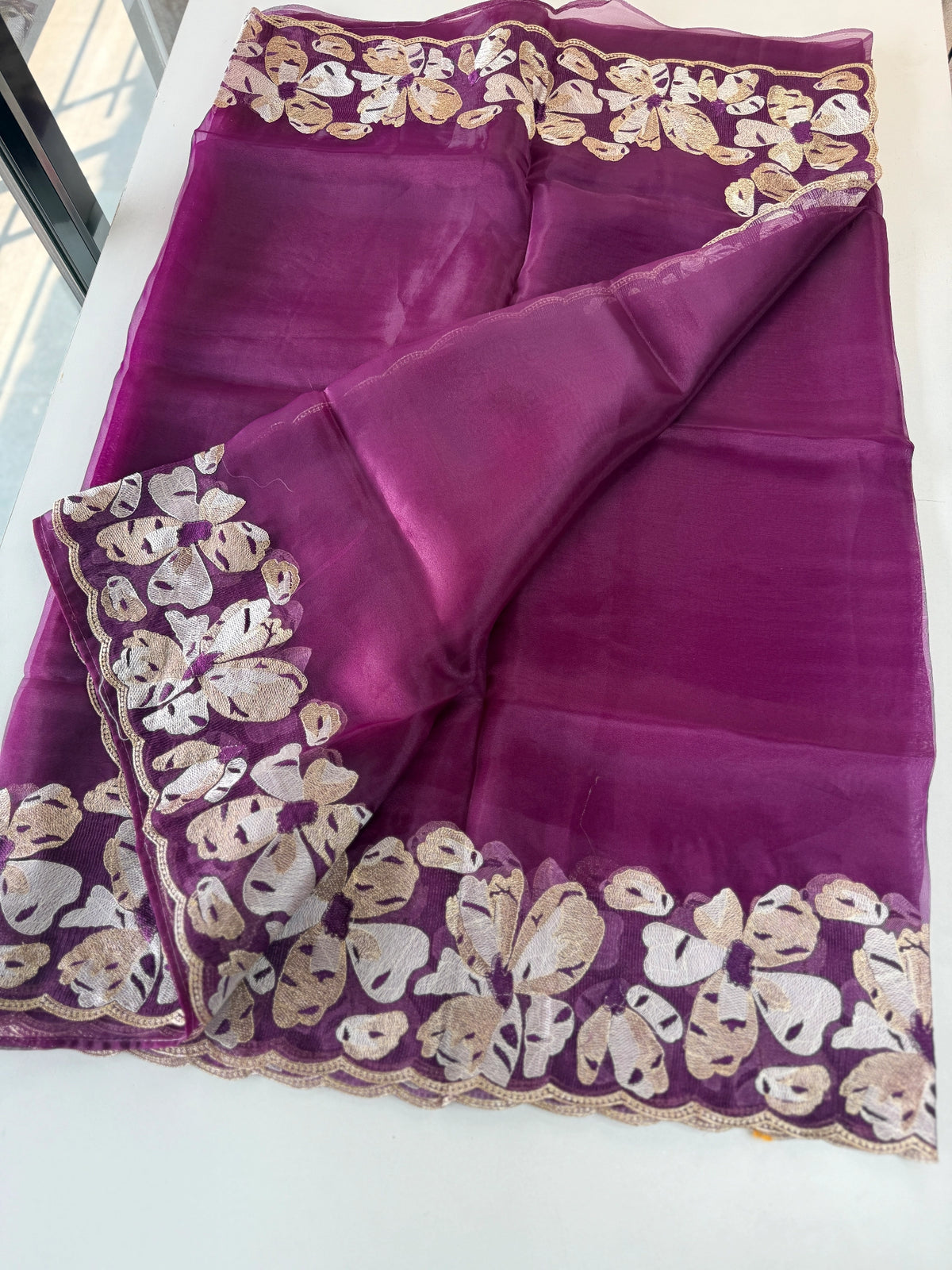 Glass Organza Saree/ CW493