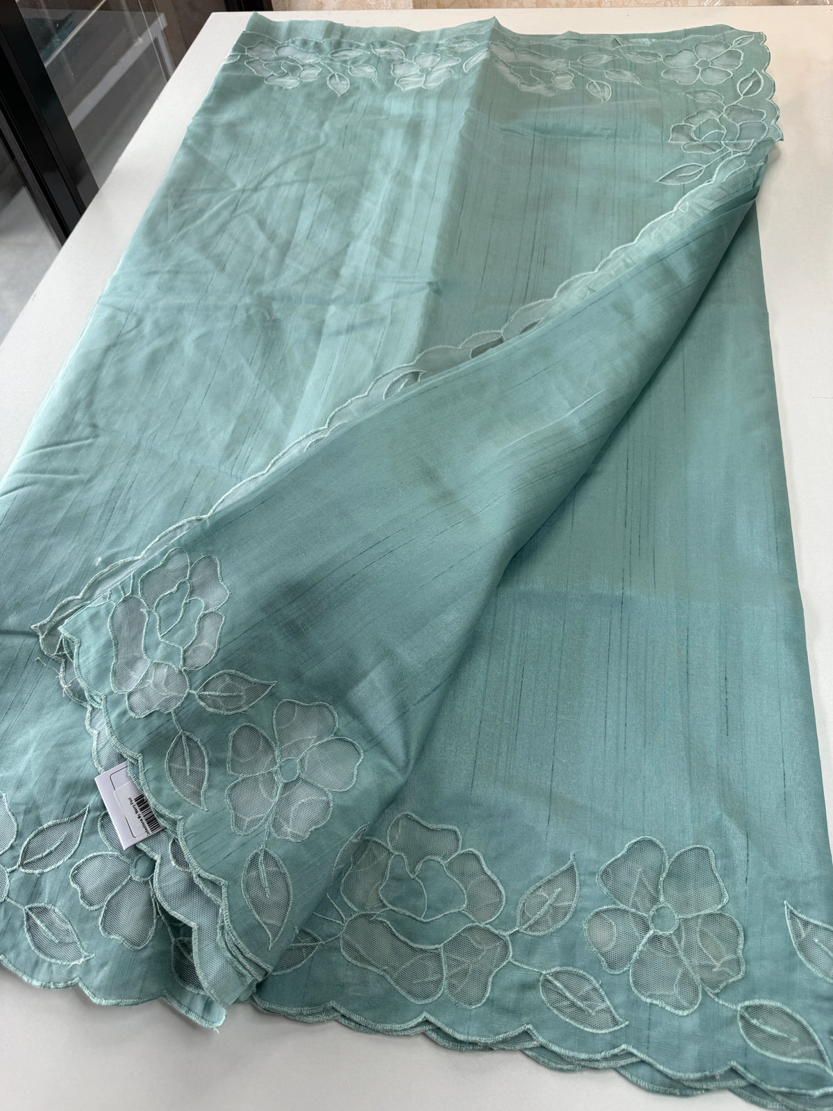 Slub Silk Saree floral appliqué / 125EFS