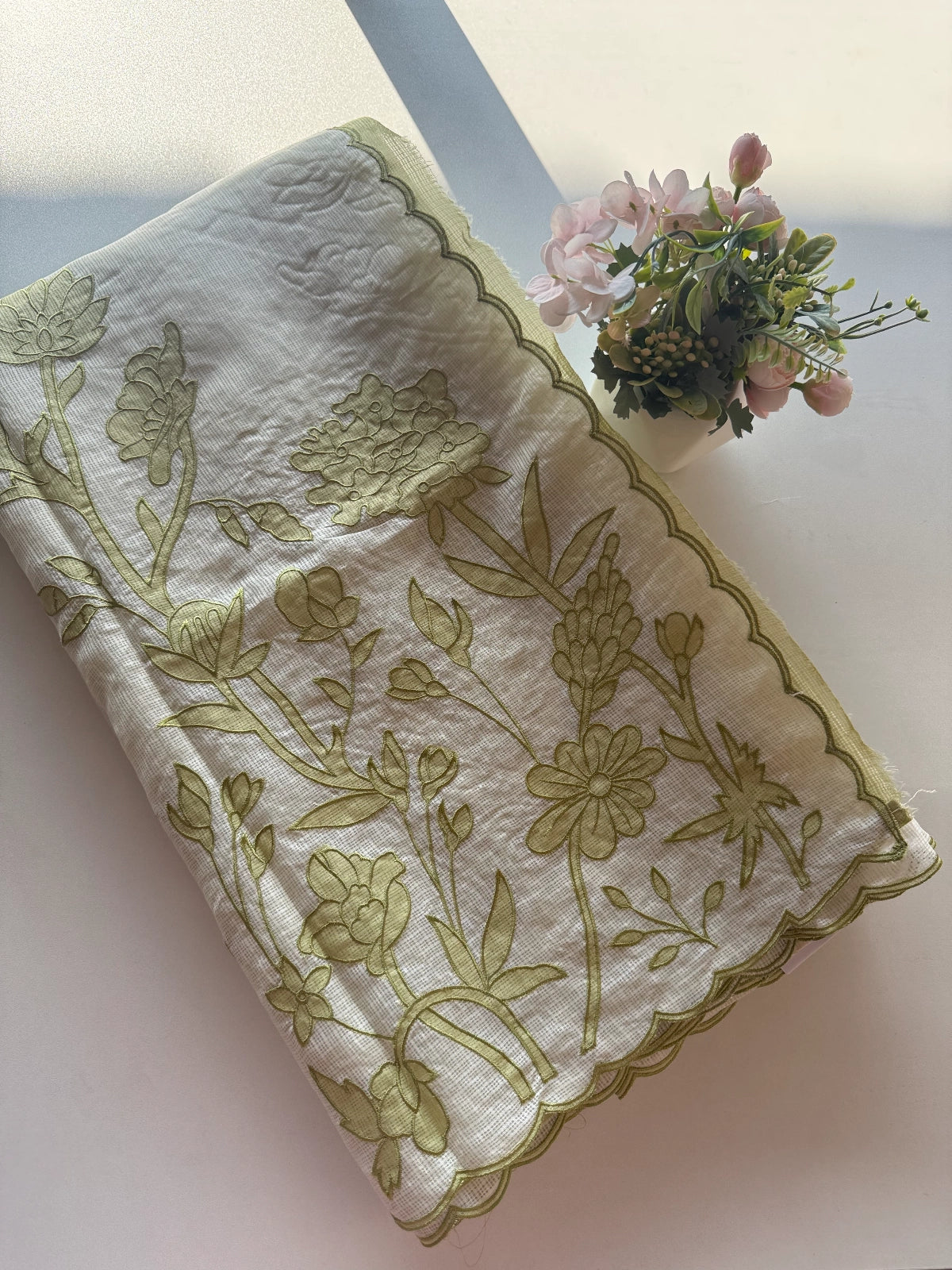 Silky kotta Appliqué worked Saree/ 4410