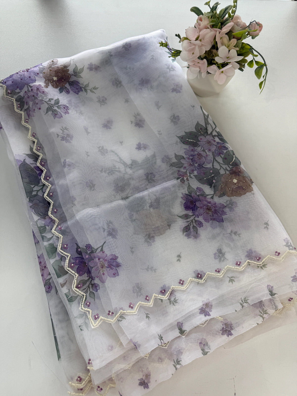 Glass Organza Saree/ 15409