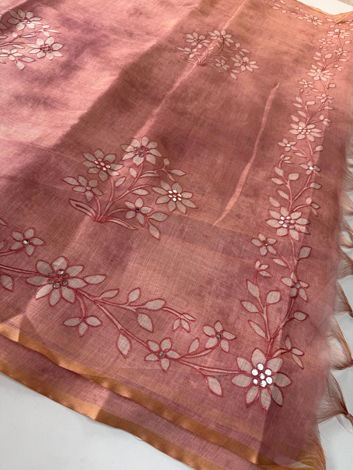 Tissue linen Blened saree / 14545