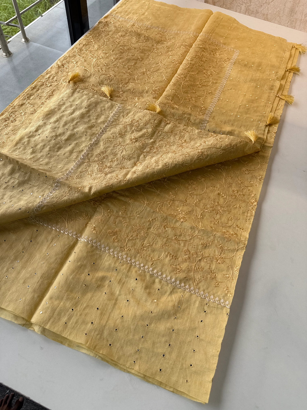 Crushed Chanderi silk cotton saree/ SR23517