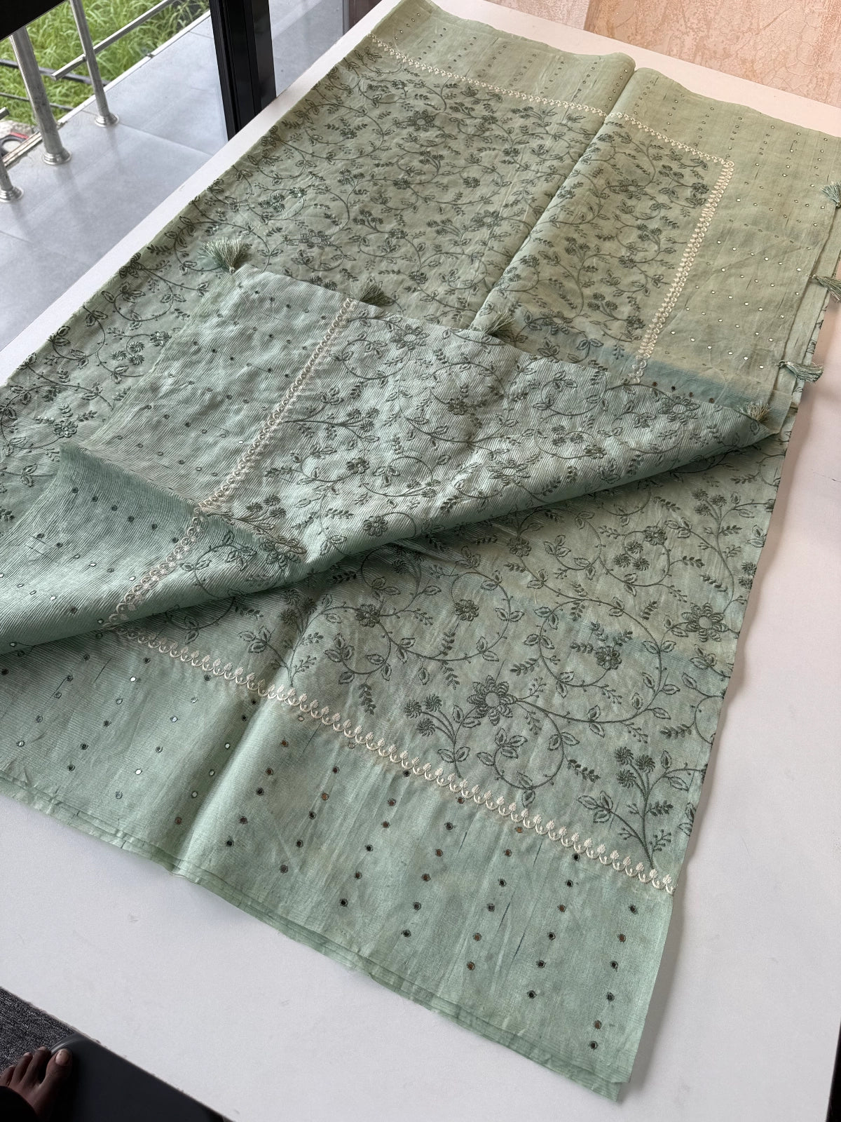 Crushed Chanderi silk cotton saree/ SR23517