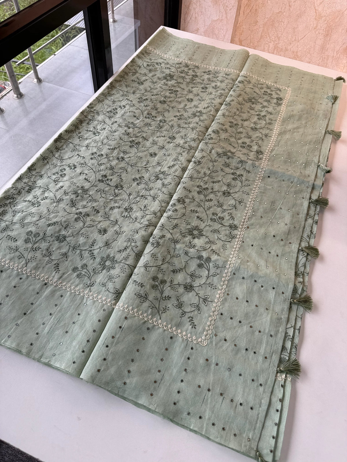 Crushed Chanderi silk cotton saree/ SR23517