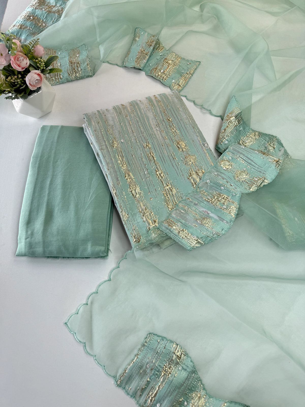 Turkish Organza Unstitched Salwar Set/ 266H