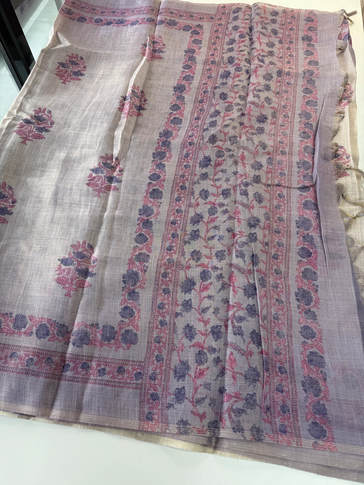 Tissue linen saree/ S15059