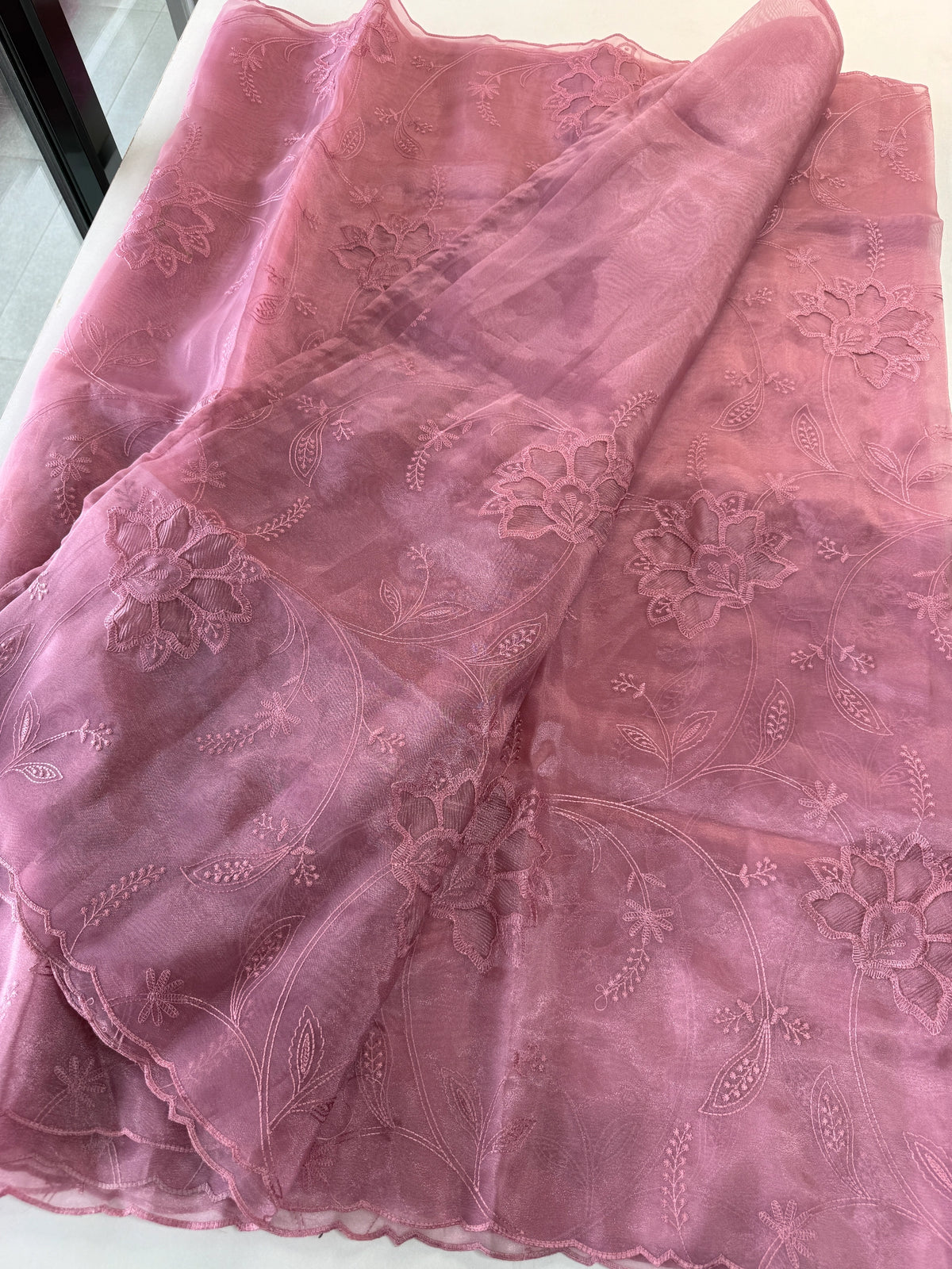 Glass Organza Appliqué work saree /MA278