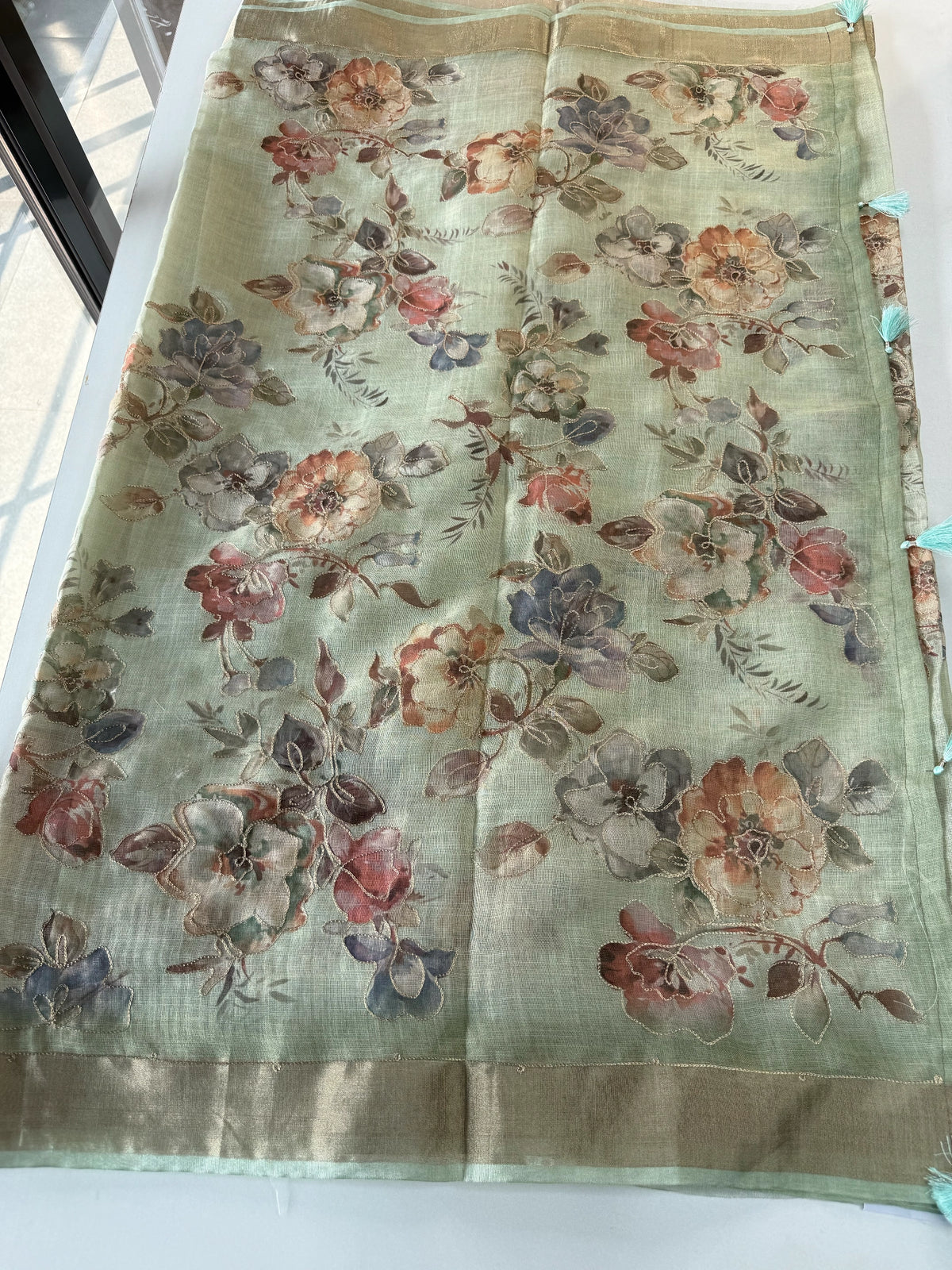 Tissue linen blend saree/ C21562
