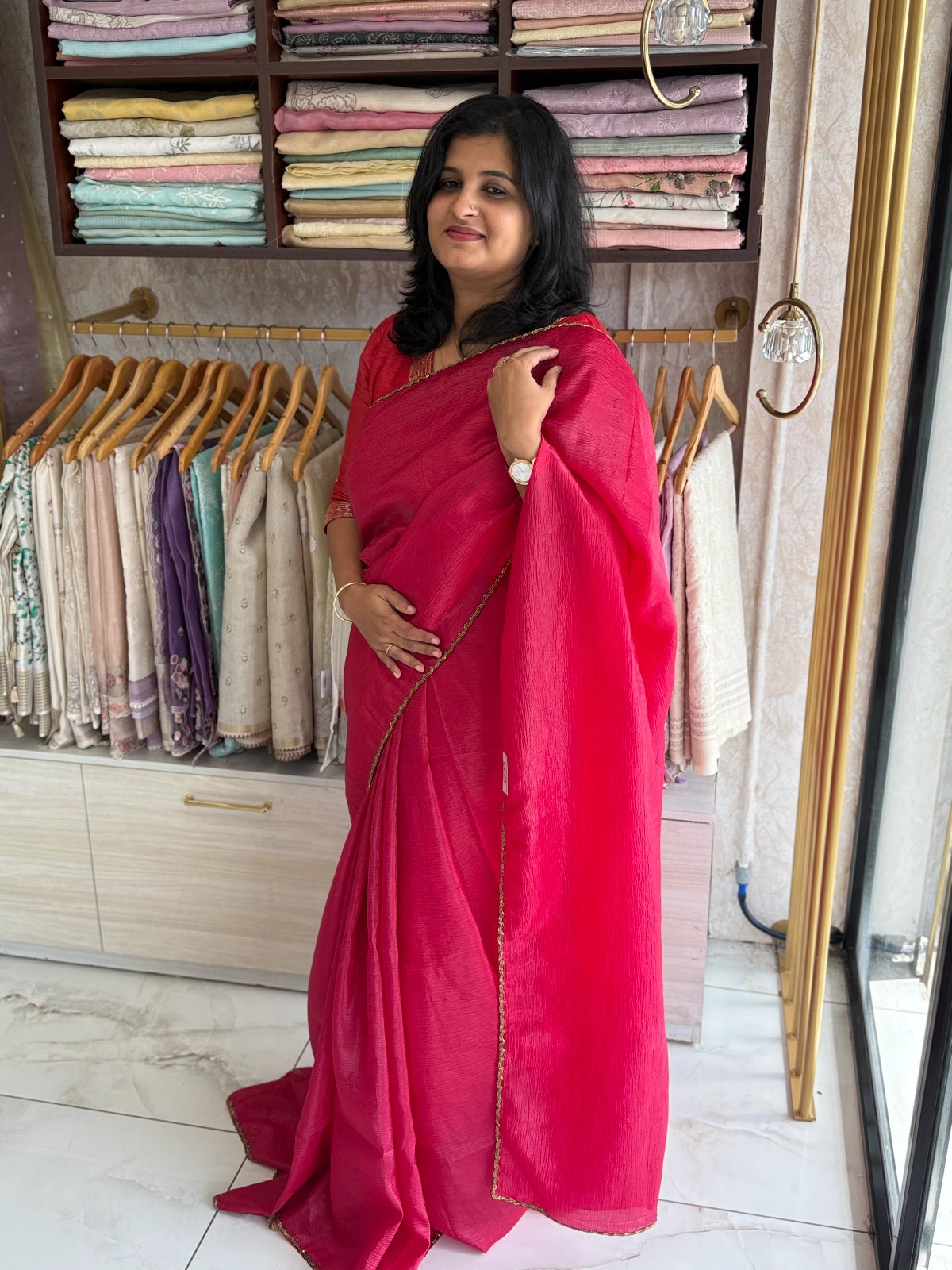 Crushed crape saree / HW076