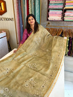 Tissue linen Blened saree / 14545