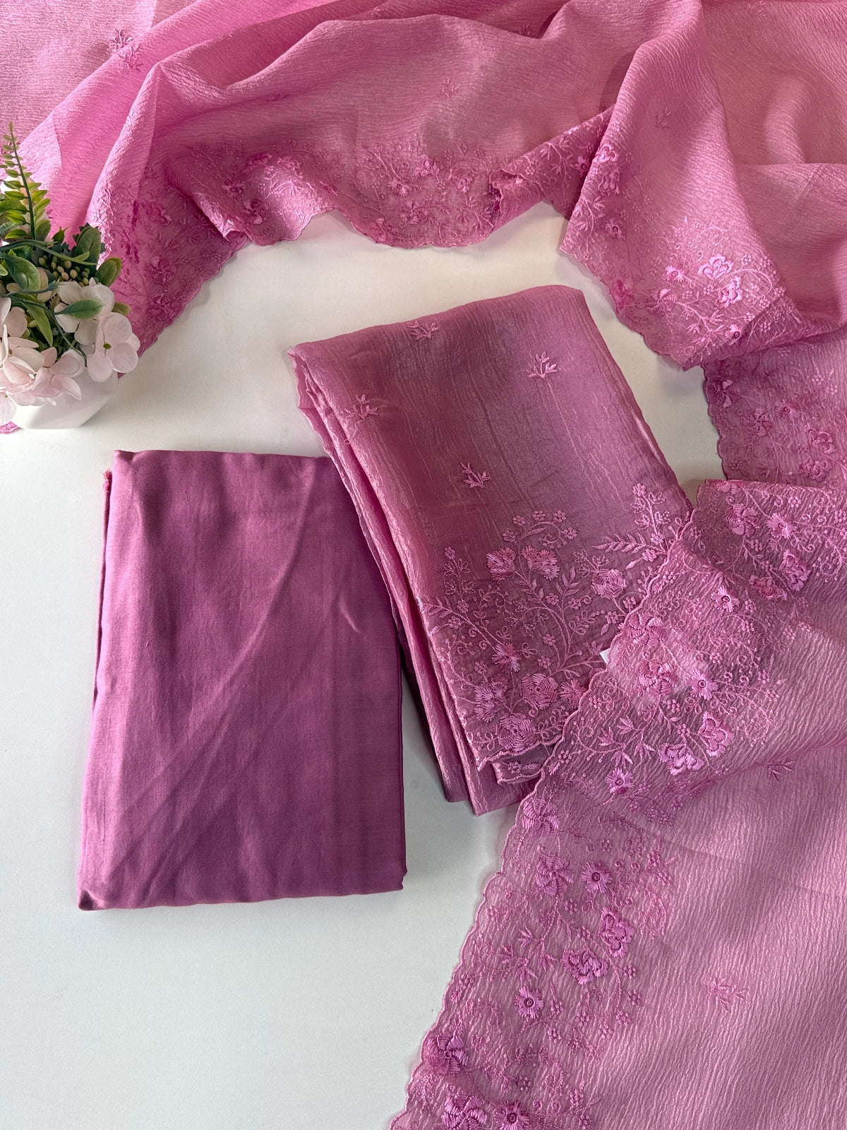 Crushed crape unstitched salwar set / US1302