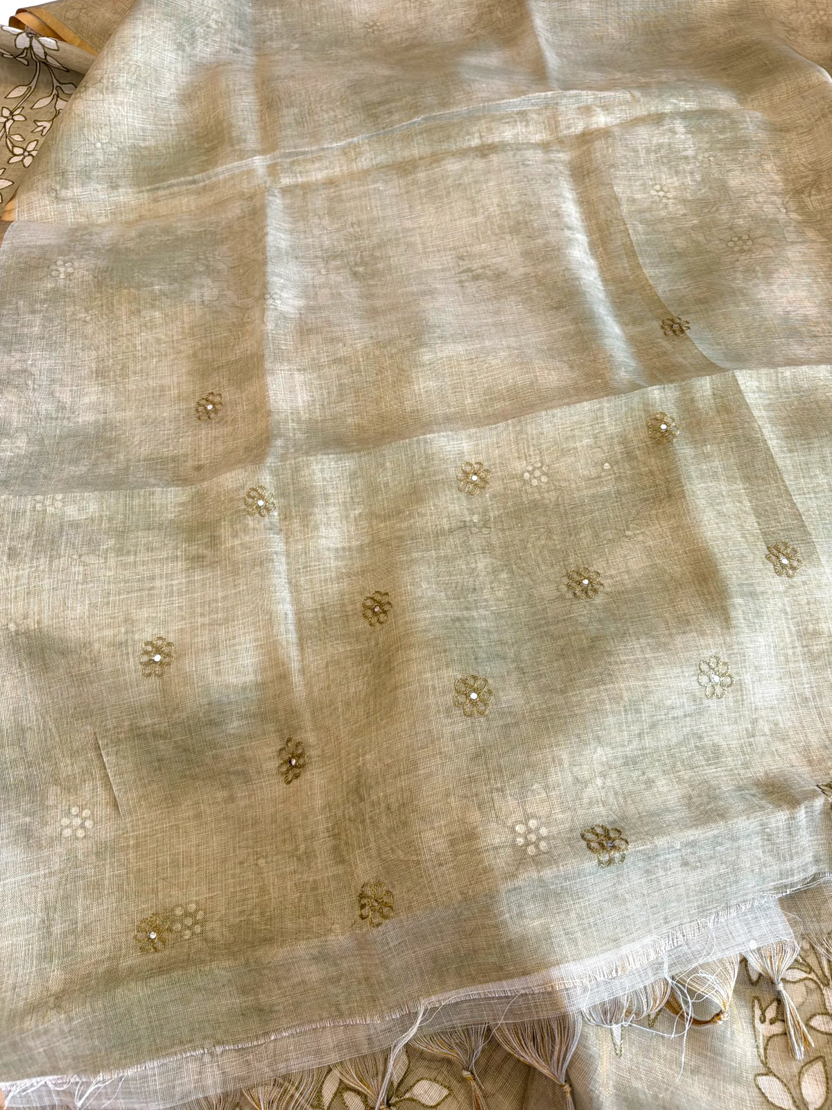 Tissue linen Blened saree / 14545