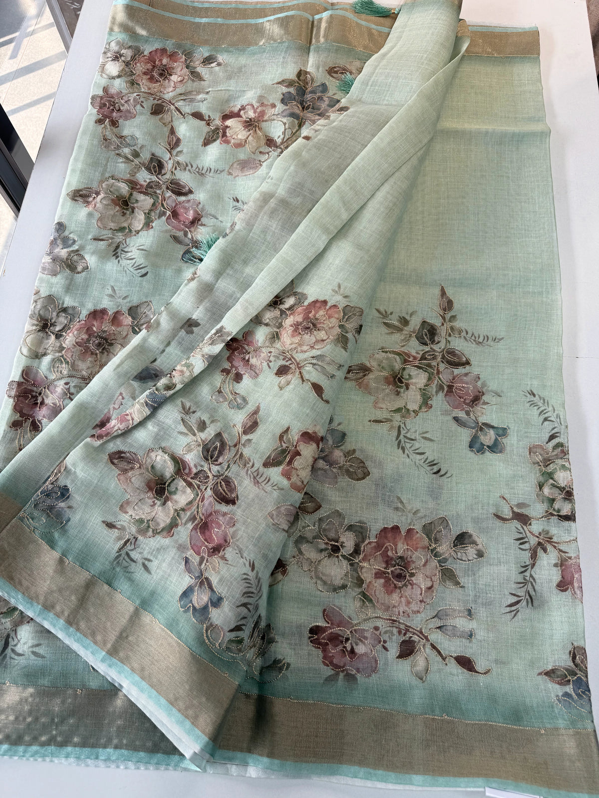 Tissue linen blend saree/ C21562