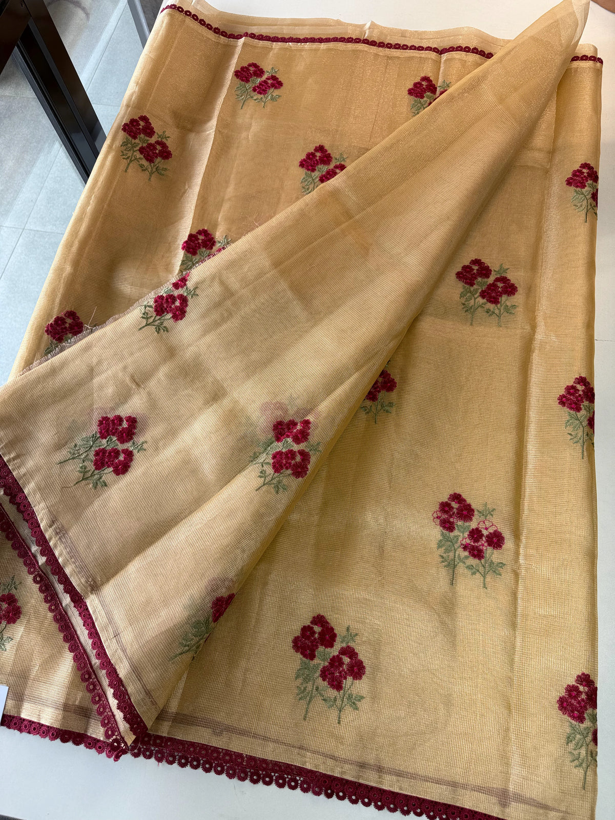 Tissue saree with floral thread work /6754