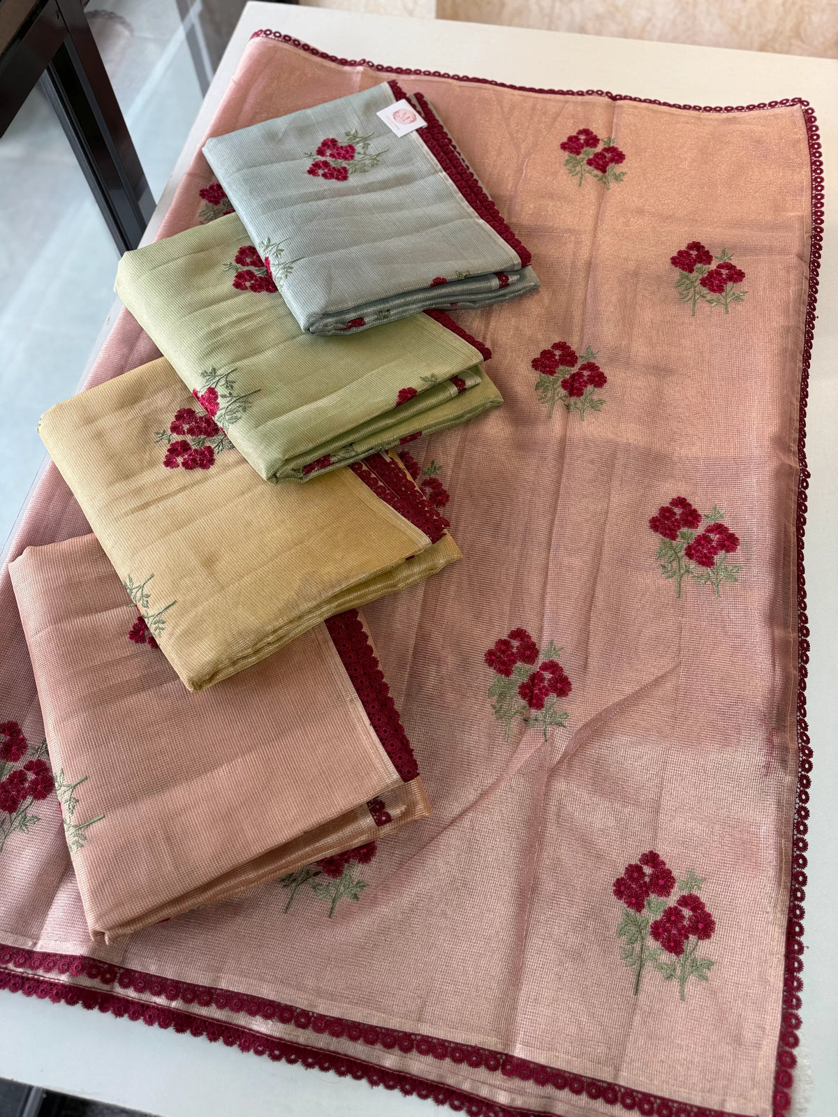 Tissue saree with floral thread work /6754