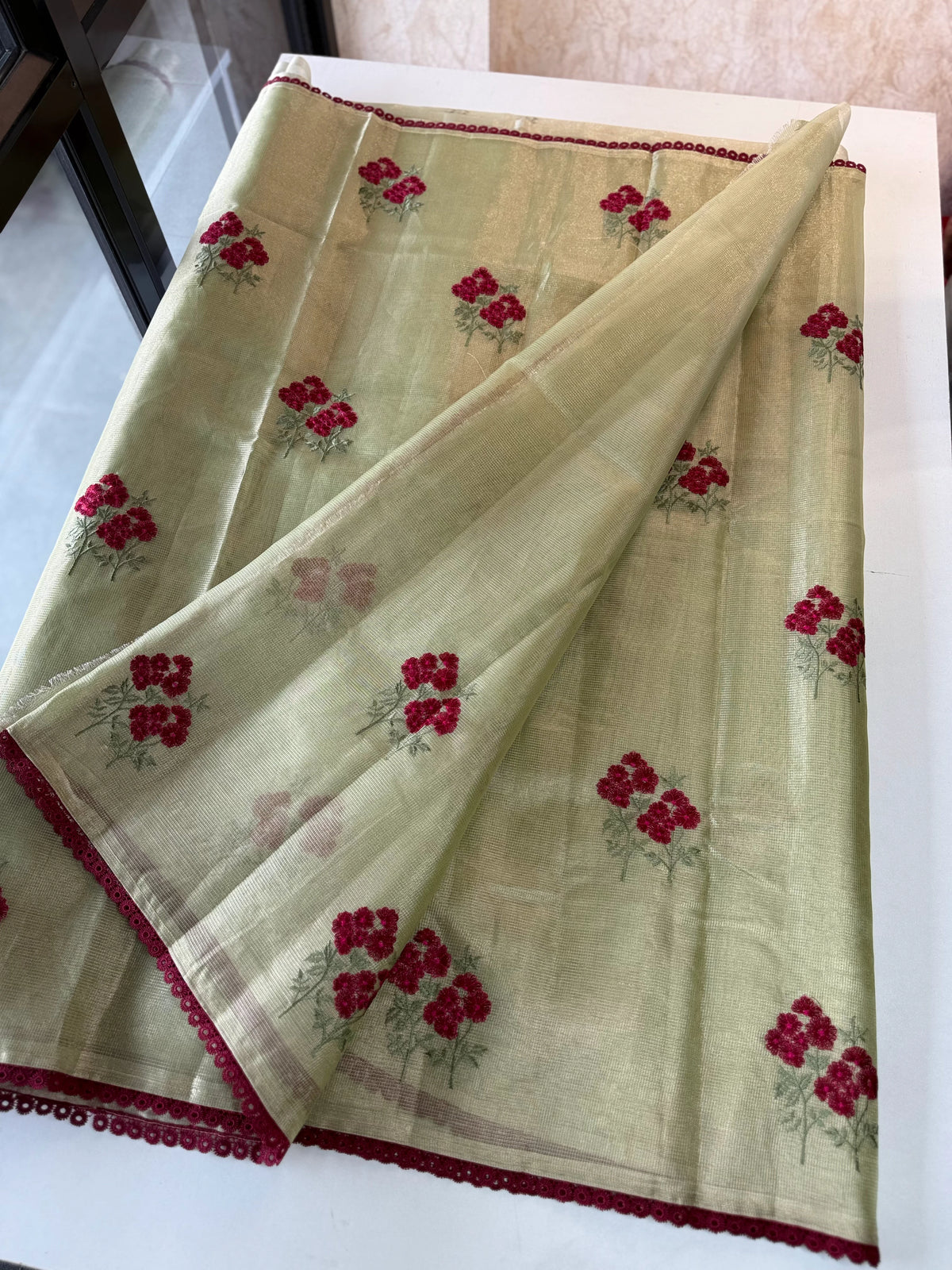 Tissue saree with floral thread work /6754