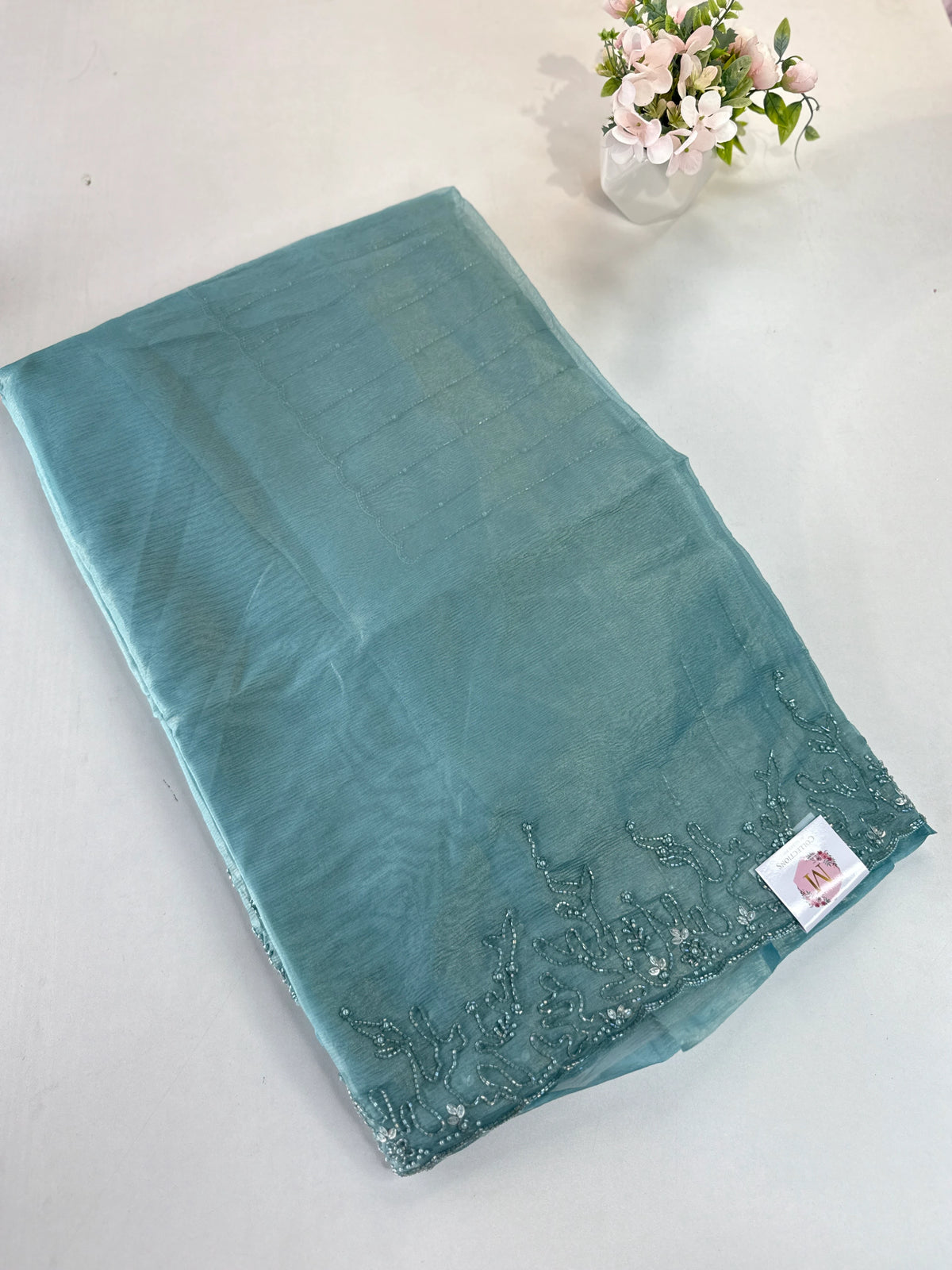 Crushed organza saree/HW344