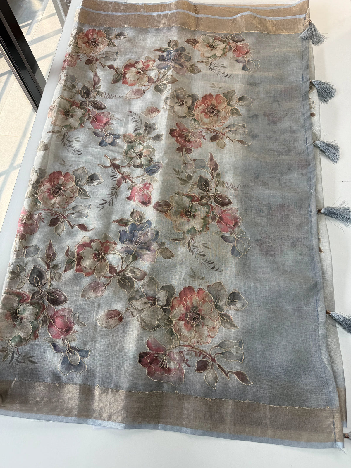 Tissue linen blend saree/ C21562